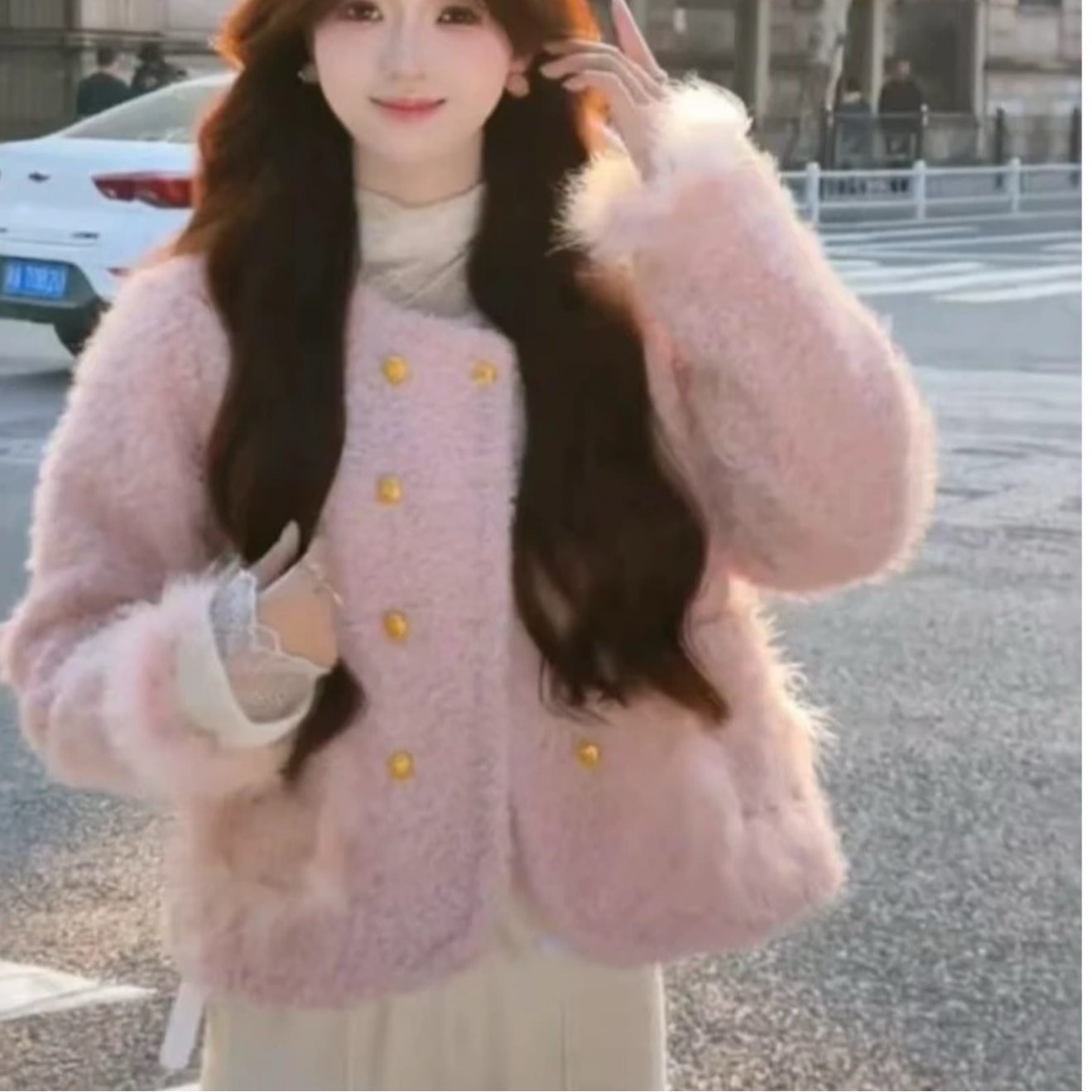 2024秋冬季新款百搭加厚小香风名媛拼接羽毛高级感外套