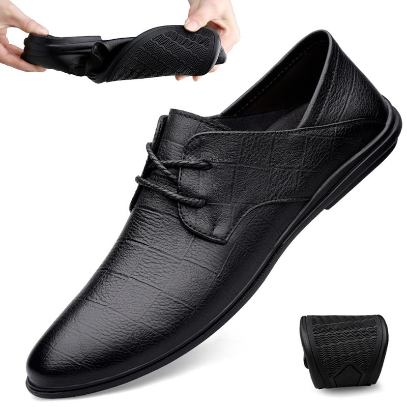 意尔康男鞋春季青年商务皮鞋男软底软面男士休闲鞋韩版英伦系带鞋