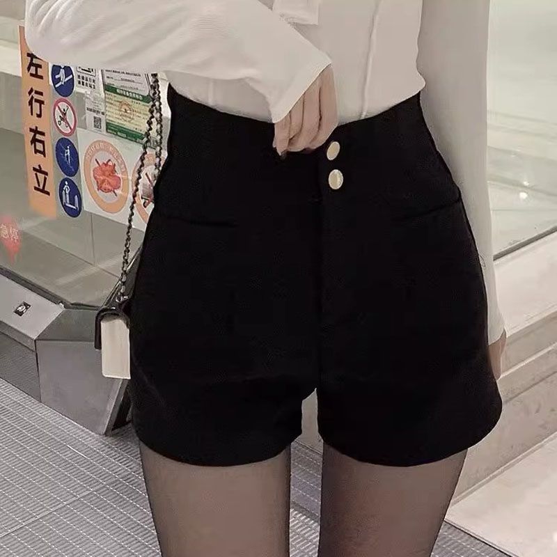 毛呢短裤女秋季外穿高腰弹力黑色显瘦秋冬百搭A字西装外穿靴裤潮