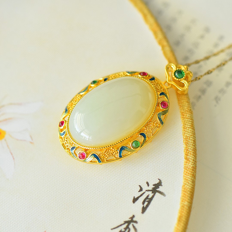 天然和田玉蛋面花丝吊坠古法宫廷奢华玉石挂件圆满蛋面玉佩玉项坠