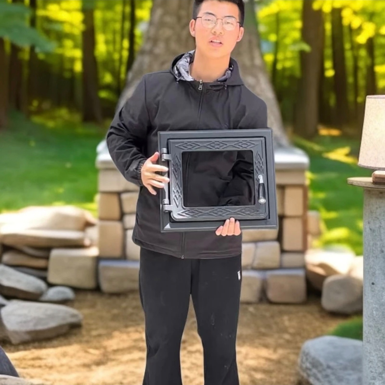 新款藏式火炉高温铸铁玻璃壁炉门家用观火