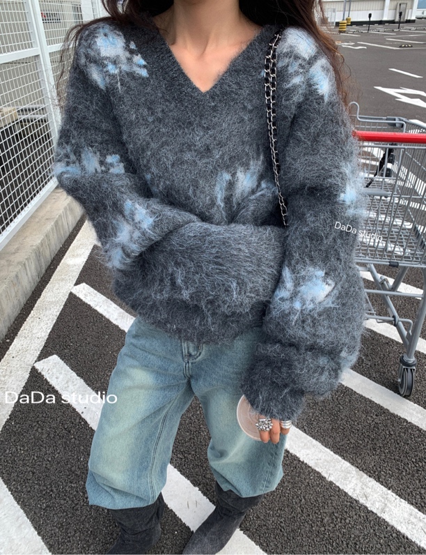 NO退NO换DADA 原创提花V领毛衣3052