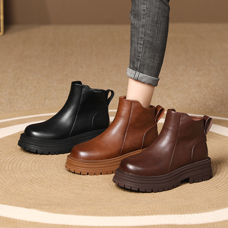 【翔子女鞋】复古时尚2024年秋冬新款冬季百搭厚底短靴子真皮马丁靴