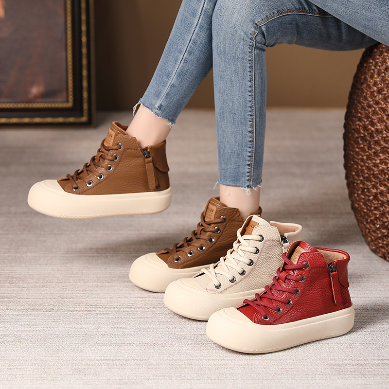 【翔子女鞋】软底运动平底系带时尚百搭复古圆头休闲鞋高帮鞋子女