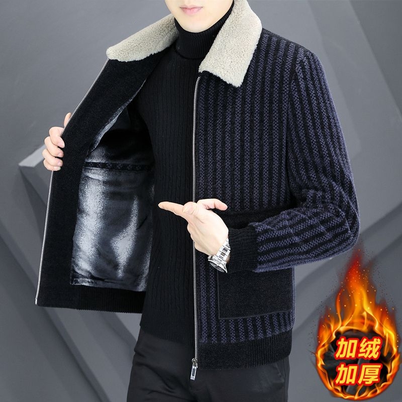 新款冬季男士毛呢大衣短款加绒加厚呢子冬装保暖夹克外套翻