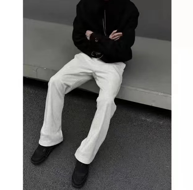 秋冬季加绒白灰色微喇叭卫裤休闲裤cleanfit弯刀男女显瘦运动裤