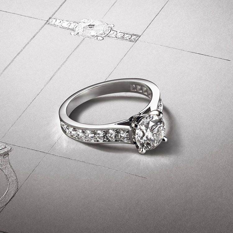 【合成/培育】IGI18k白金四爪戒臂镶钻求婚戒指卡家同款订婚情人节