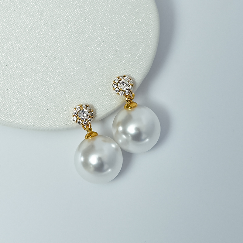 铜合金仿珍珠耳饰 S925银针锆石耳钉 珠珠耳环