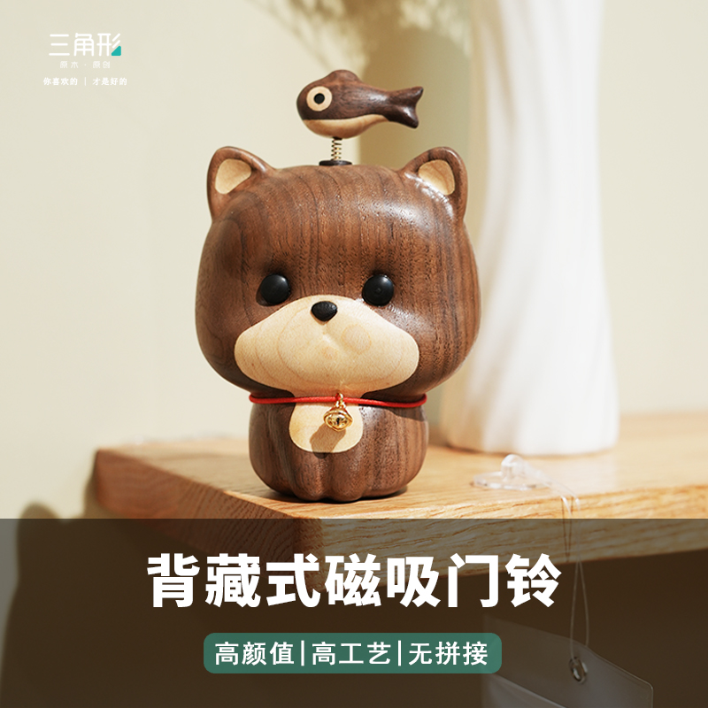 三角形猫咪门铃治愈可爱入户风铃吸门式纯铜铃铛店铺开门提醒进门