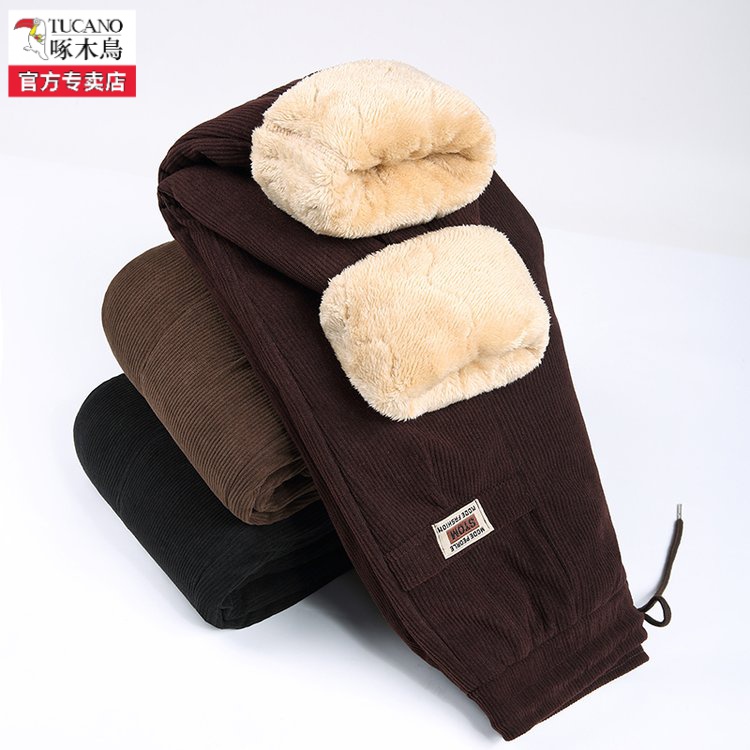 啄木鸟品牌特厚棉裤女裤冬季加绒加厚打底裤外穿弹力高腰小脚保暖