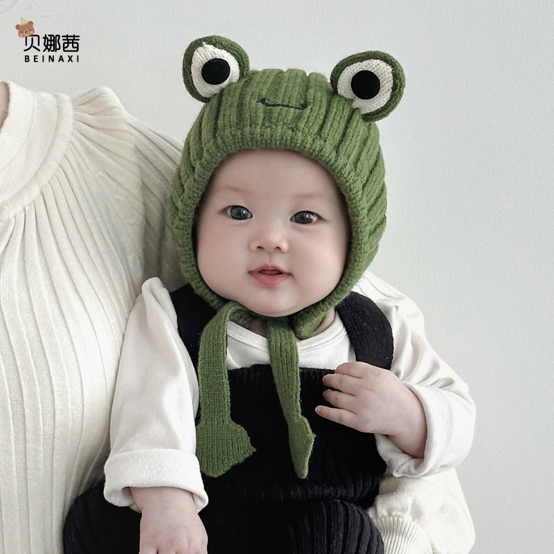 Beinaqian/贝娜茜婴儿帽子秋冬季宝宝毛线帽男小月龄婴幼儿护耳帽