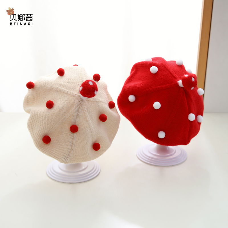 Beinaqian/贝娜茜婴儿帽子秋冬季婴幼儿宝宝女可爱毛线帽外出加厚