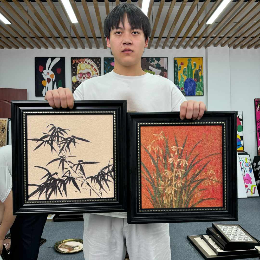 艺术中古装饰画法式复古客厅餐厅卧室床头小幅挂画兰花竹子4040