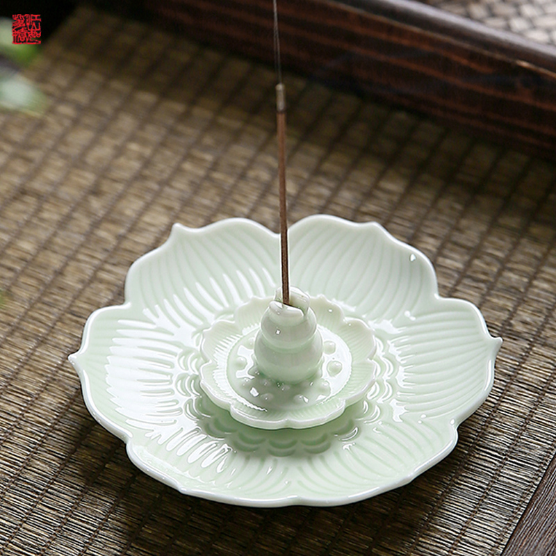 莲花线香香插熏香檀香炉陶瓷插香创意香托家用香炉盘香座室内摆件