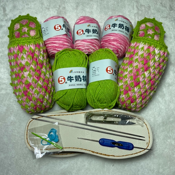 立体草莓手工拖鞋材料包毛线鞋底钩针（需要自己钩，有教程）