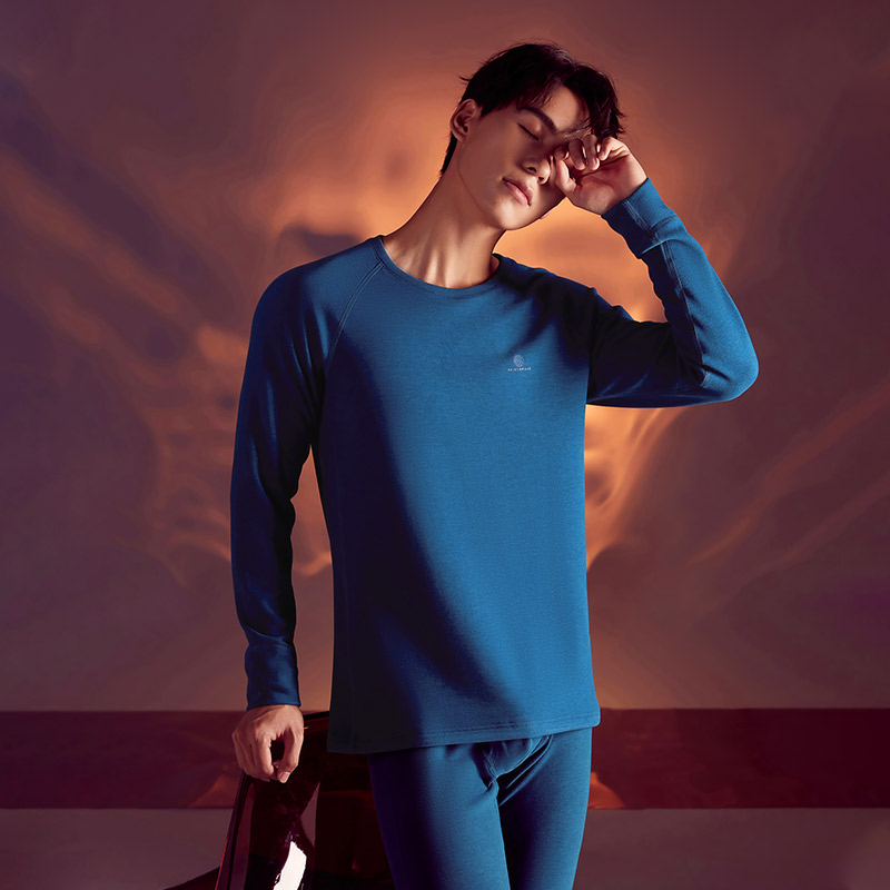 柒牌男士保暖内衣套装男秋冬季加厚秋衣秋裤含羊毛可外穿圆领卫衣