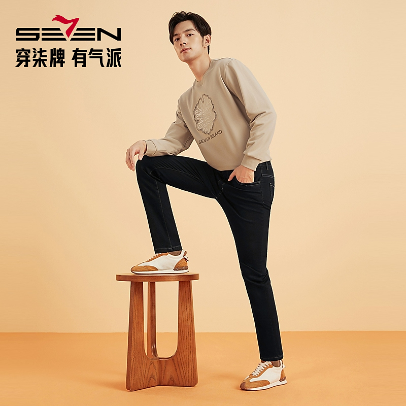 【烽煷炉蓄热】柒牌男装秋冬新款户外牛仔裤男时尚休闲直筒男裤子