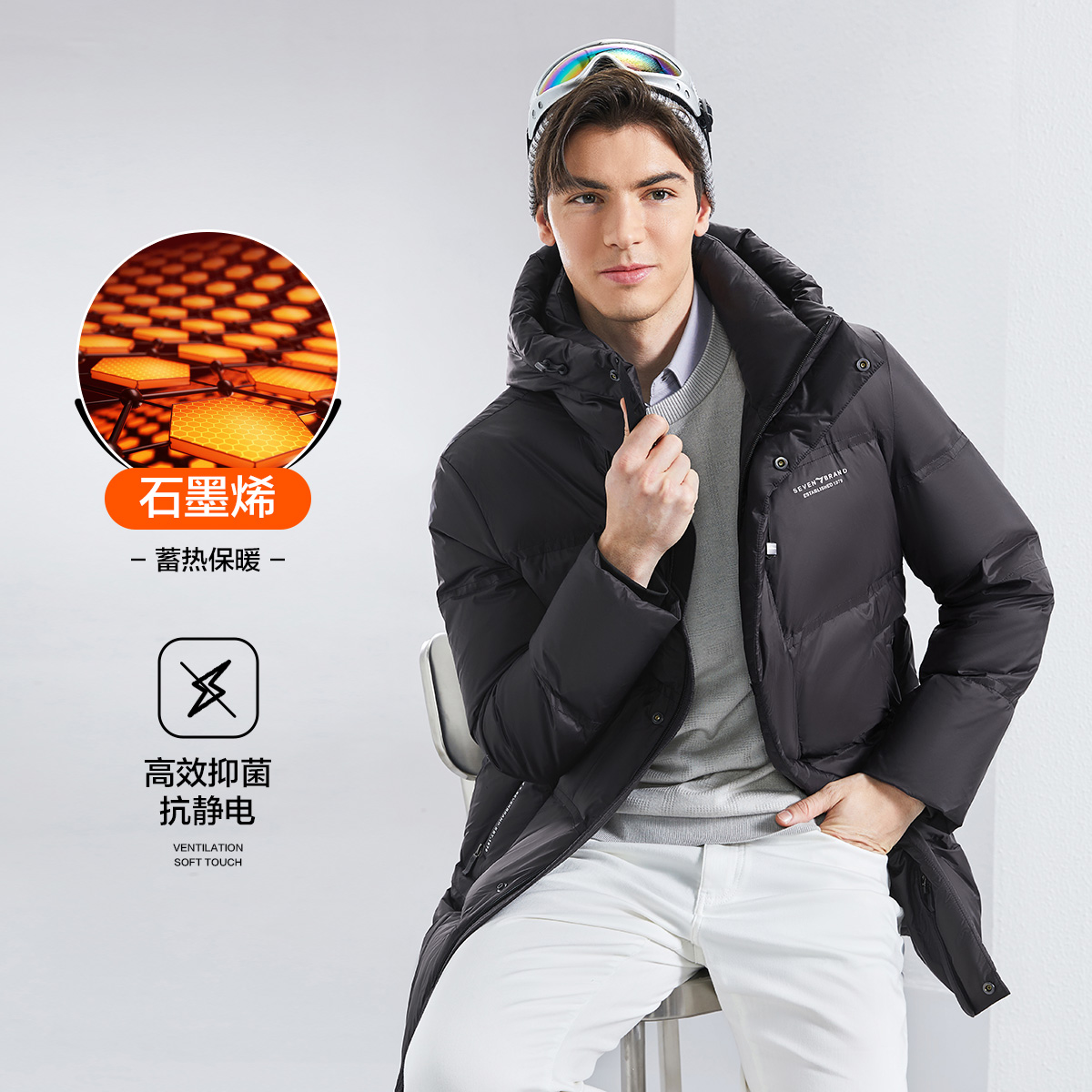 【白鸭绒】柒牌连帽加厚羽绒服2024冬季新款男装爸爸保暖连防风外套