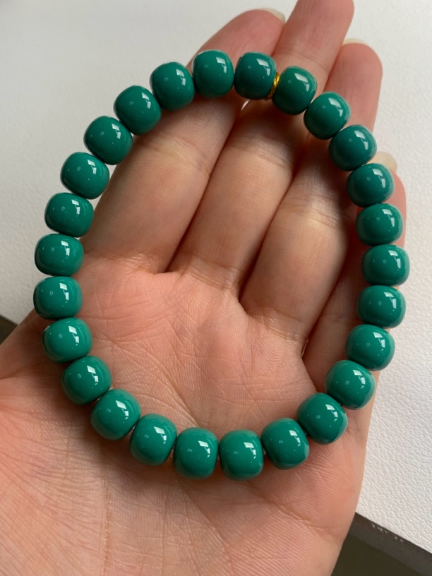 湖北十堰文鹏精品原矿绿松石老型单圈手串高瓷男女款手工无优化