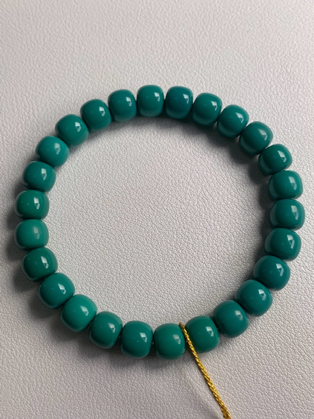 湖北十堰文鹏精品原矿绿松石老型单圈手串高瓷蓝男女款手工无优化