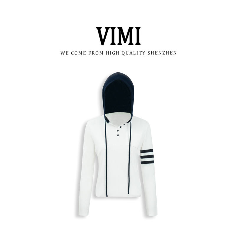 【周末早餐】vimi早秋新款条纹撞色连帽针织上衣 248XSZNS10535