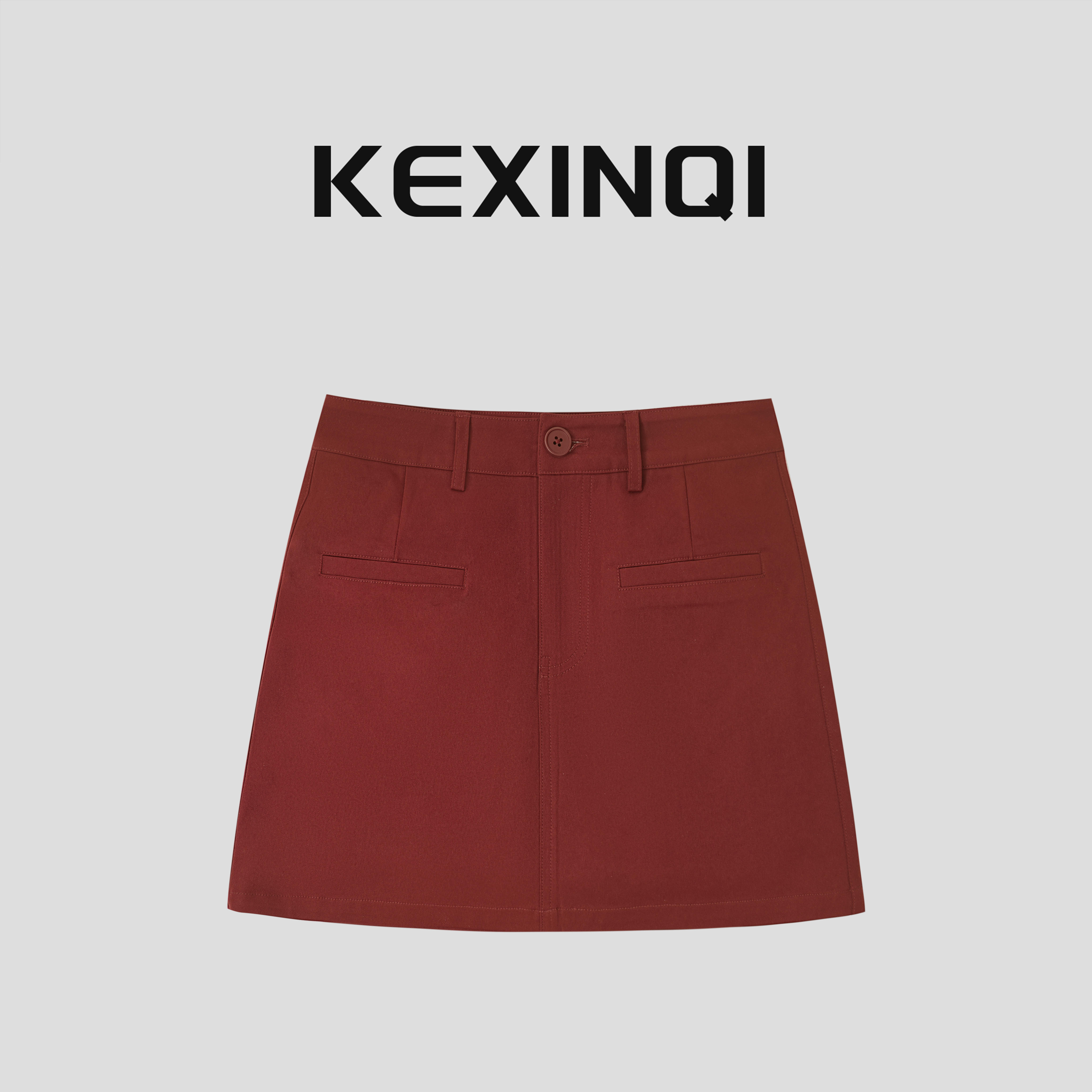 KEXIN 酒红半裙 2024新款夏百搭显白半身裙小个子-242BQZKX20499