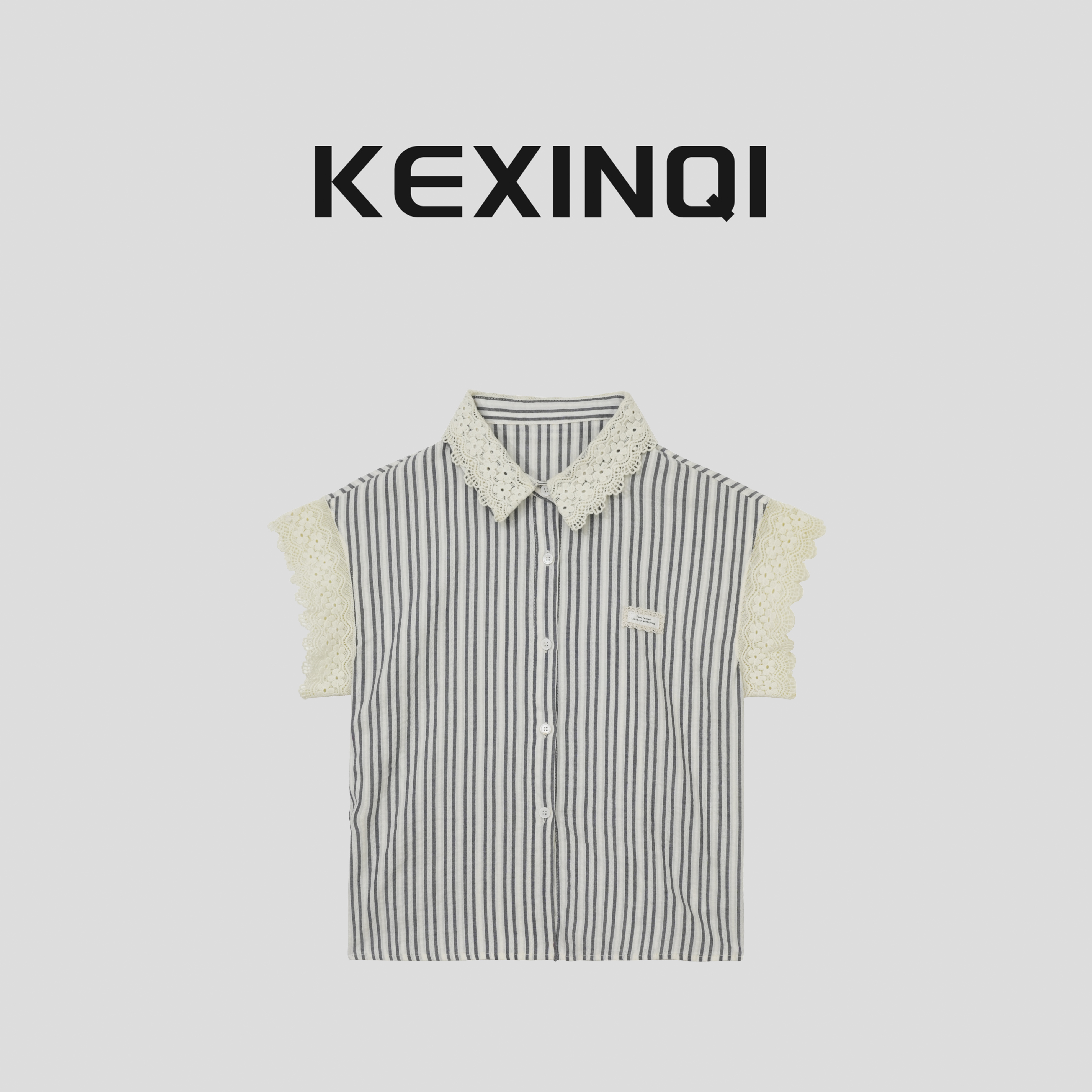 KEXIN 蕾丝袖衬衫 2024新款百搭时尚条纹上衣-246TXZKX20829