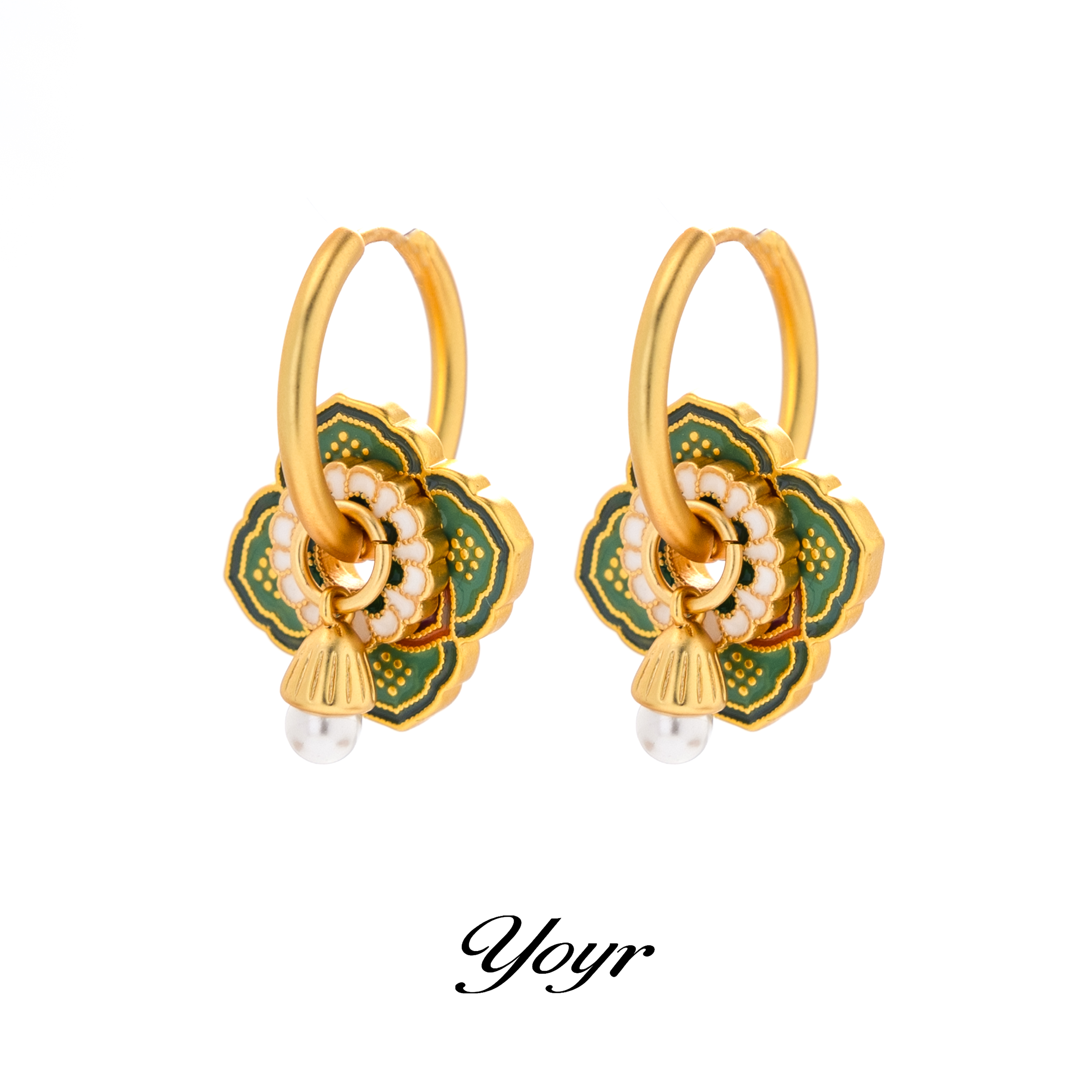 YOYR 铜合金珐琅耳饰 【青朔】古典中国风春夏新中式气质温柔耳环