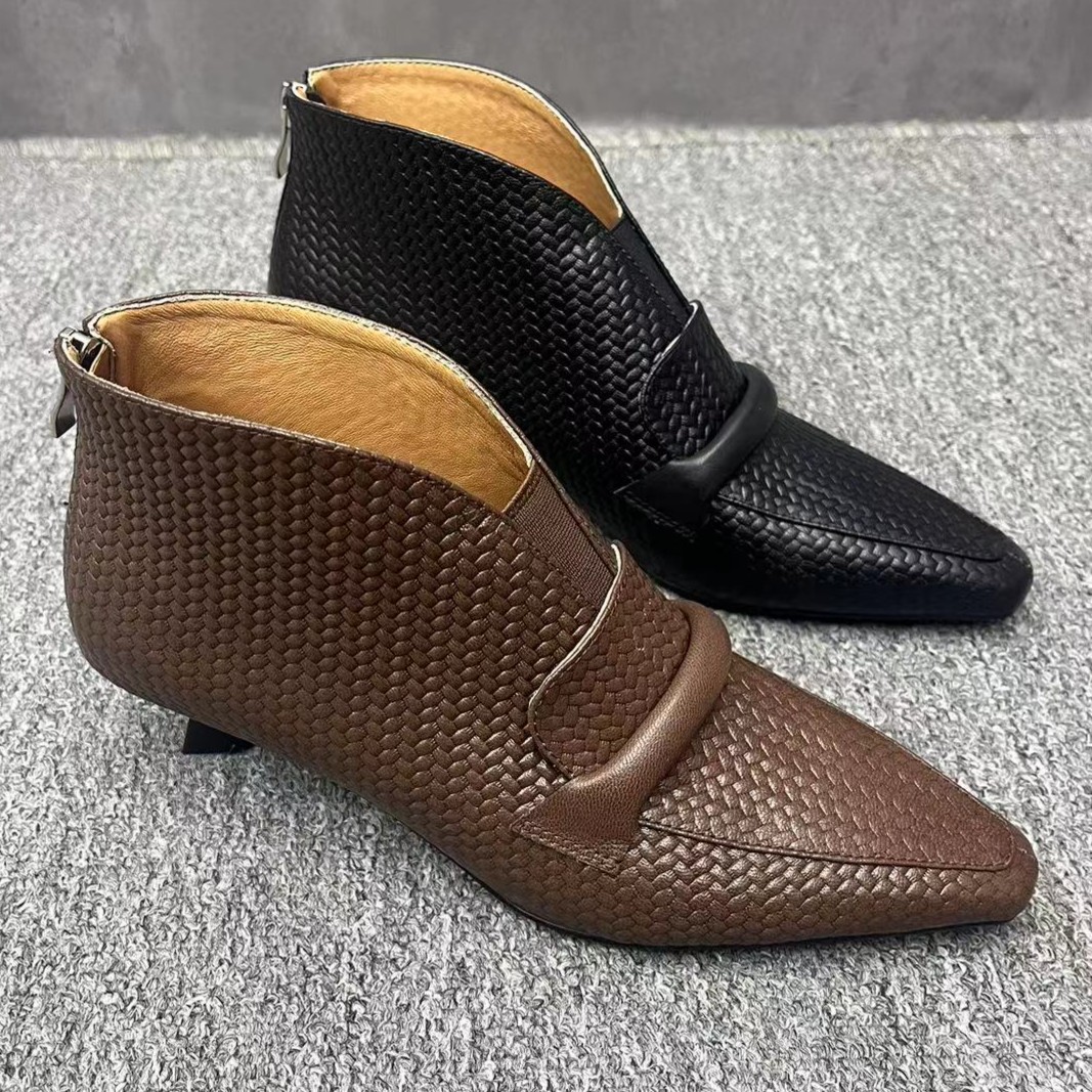 丽尔手工女鞋]高跟鞋子ins潮牌流行女2025爆款羊皮真皮短靴