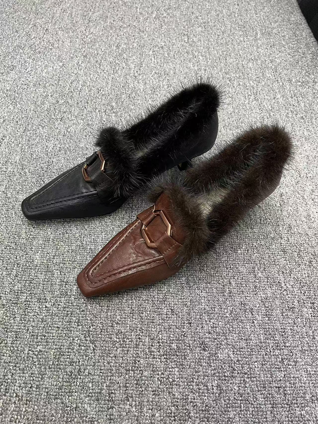 [丽尔手工鞋]方头高跟英伦风单鞋法式赫本风鞋子精致洋气百搭短靴