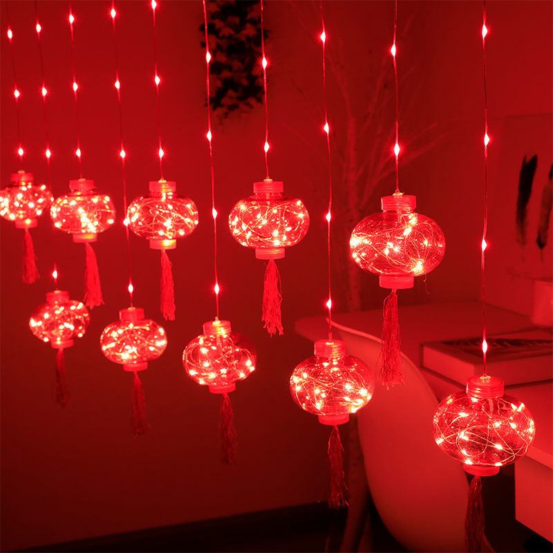 红灯笼新年装饰品窗帘灯春节过年元宵元旦节日家用布置喜庆装饰灯