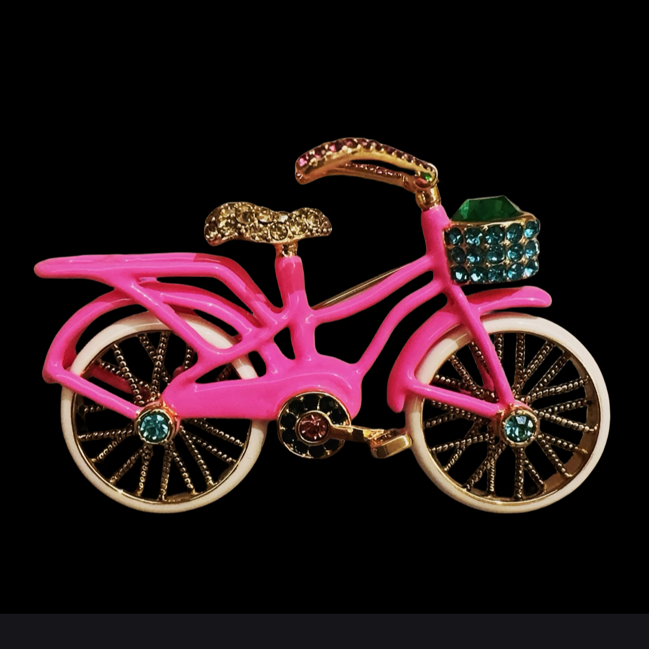 黄铜玻璃胸针 VSVTG 复古风罕见创意童真轮子可转自行车胸针