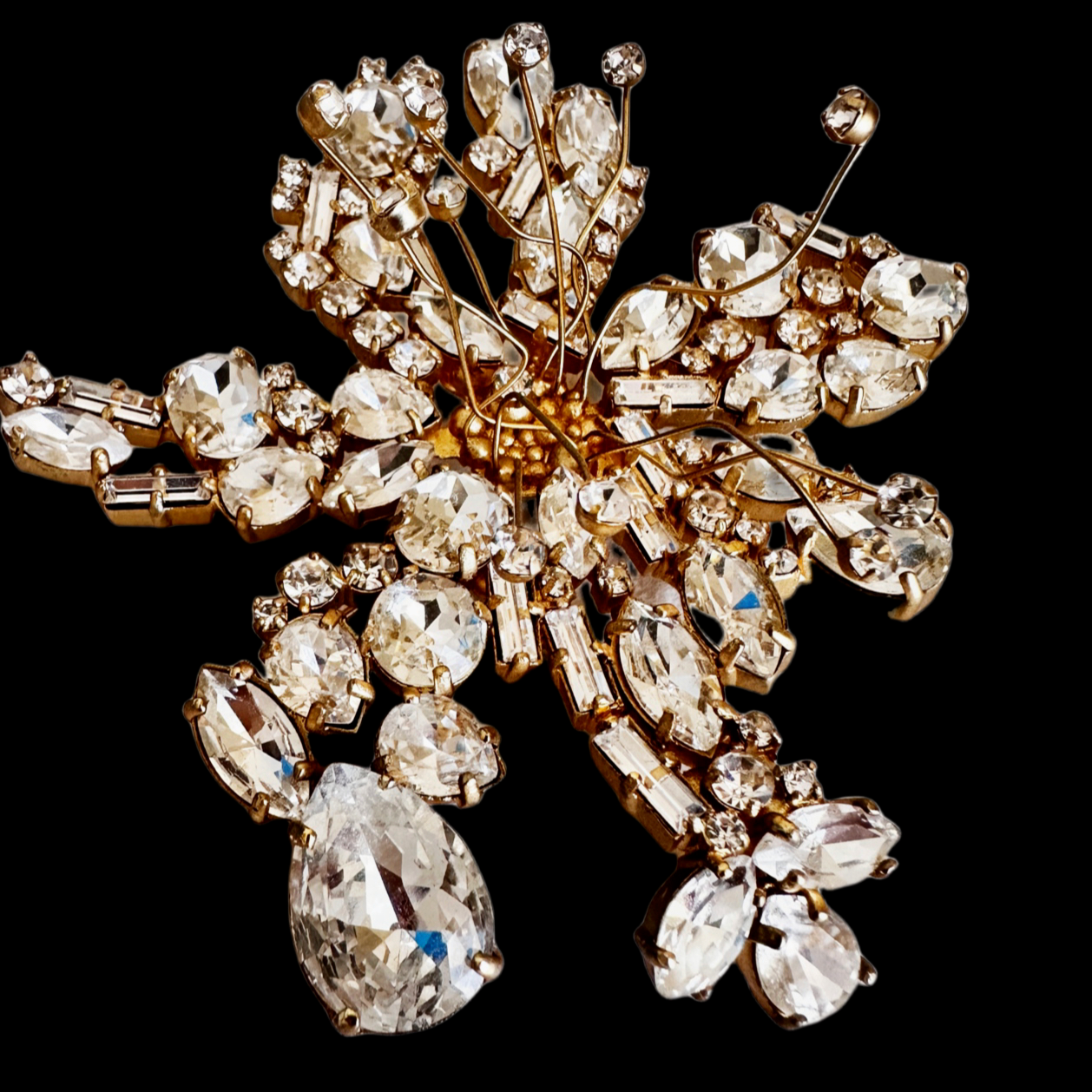 VSVTG 铜合金玻璃胸针 超重工优雅爆闪镶嵌大花朵胸针耳夹套