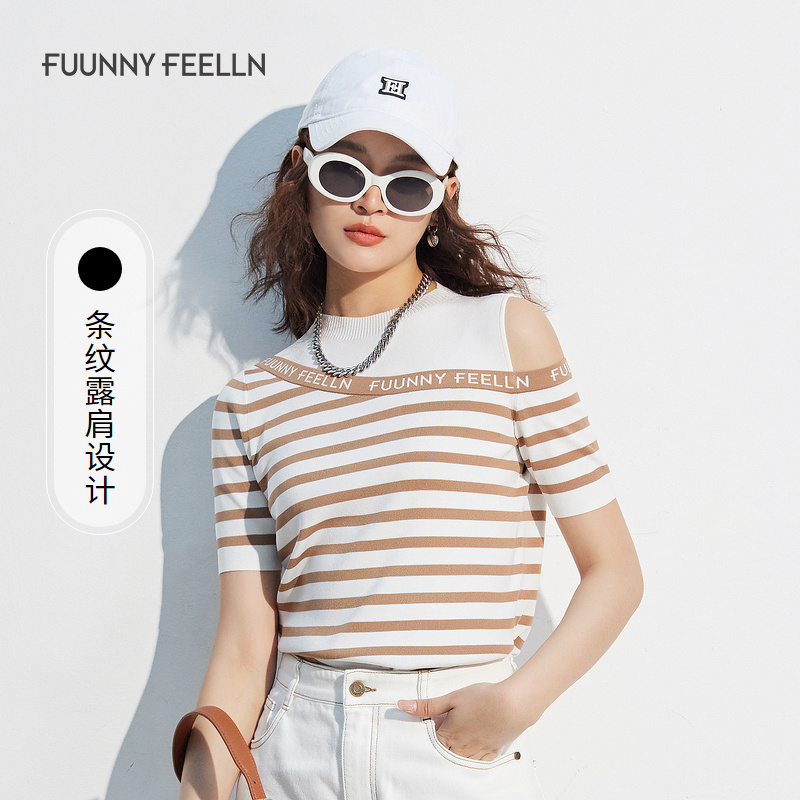 FF||仿佛针织衫女T恤修身显瘦露肩设计感FZ01179