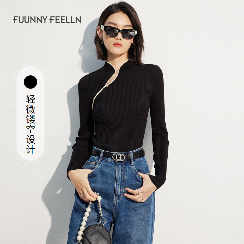 【粉丝专属】FF仿佛新中式镂空针织衫女时尚气质薄款上衣FZ01078