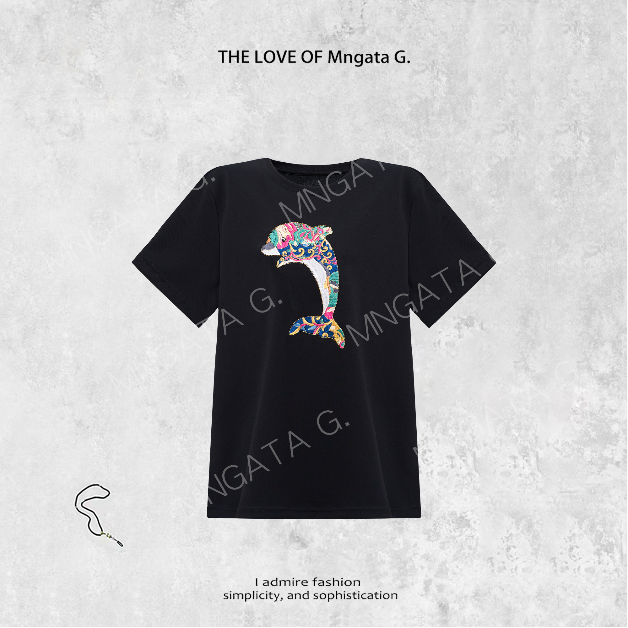 MNGATA G.宫小妍 【彩绣·小海豚】夏日新中式穿搭中国风T恤4X040584