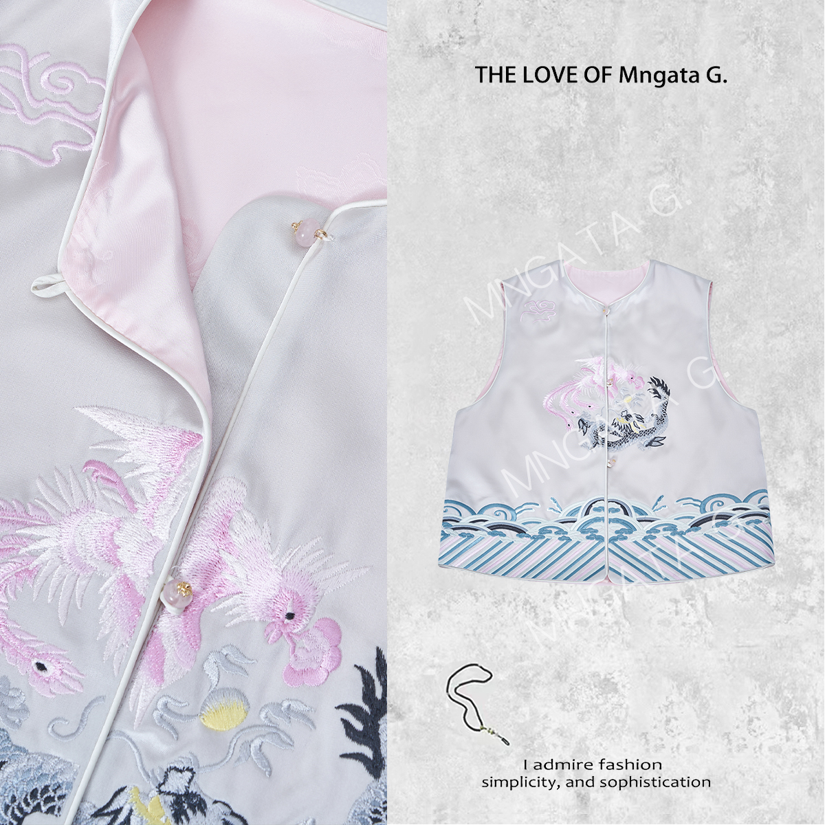 MNGATA G.宫小妍 【江崖海水龙凤】秋冬新中式国风醋酸马甲4X010201