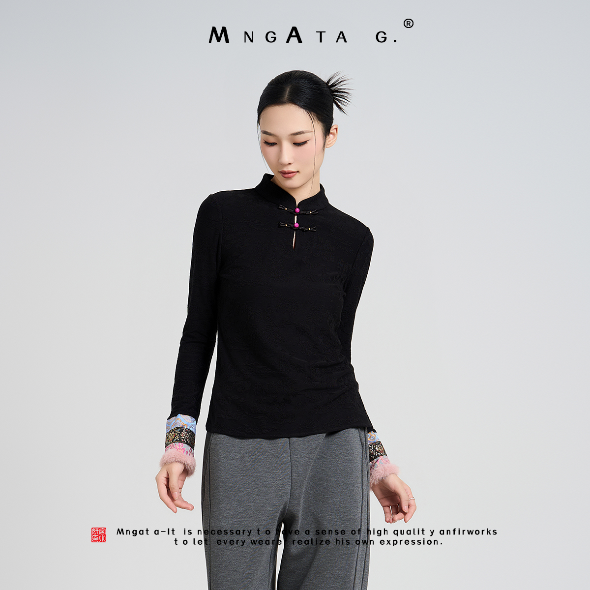 MNGATA G.宫小妍【司南枝】拼水貂毛新中式中国风上衣秋冬X280528