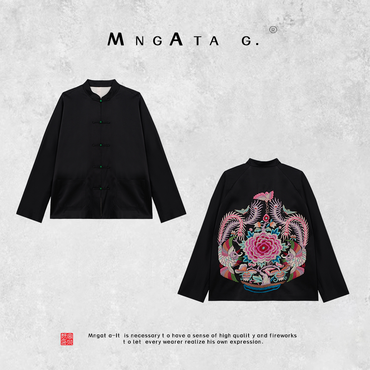 MNGATA G.宫小妍【若南寻】早秋新中式中国风真丝立领短外套C021000