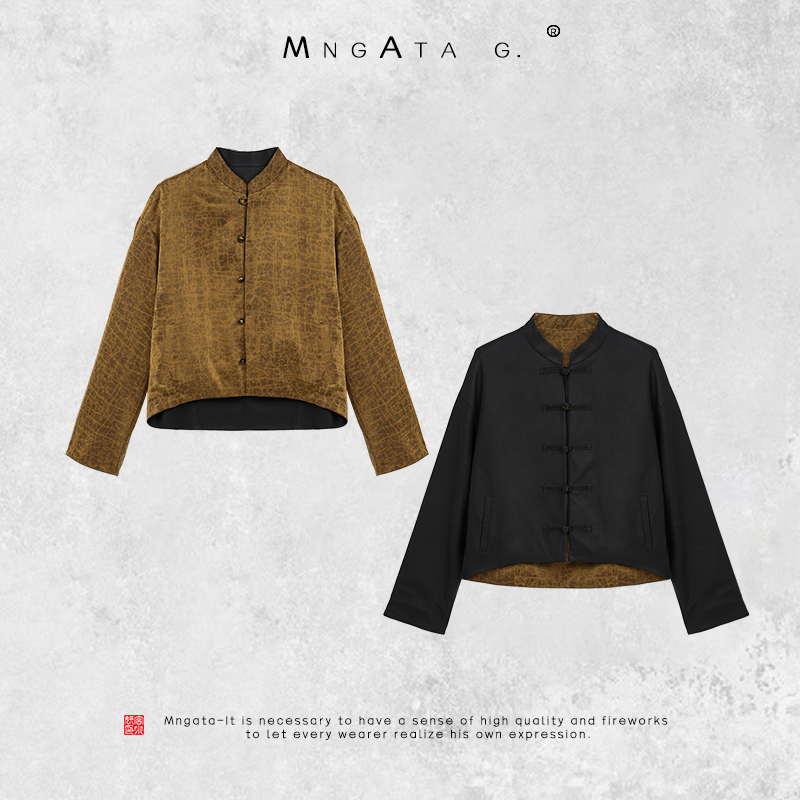 MNGATA G.宫小妍【老钱金龟缎】早秋新中式双面穿羊皮外套X280186