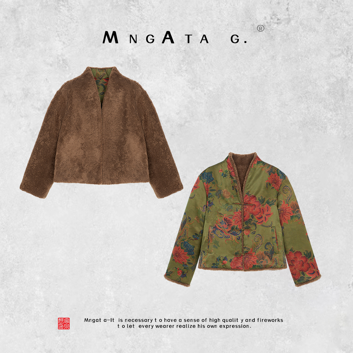 MNGATA G.宫小妍【曼奢·柿柿红】羊毛双面穿新中式外套秋冬Q4090922