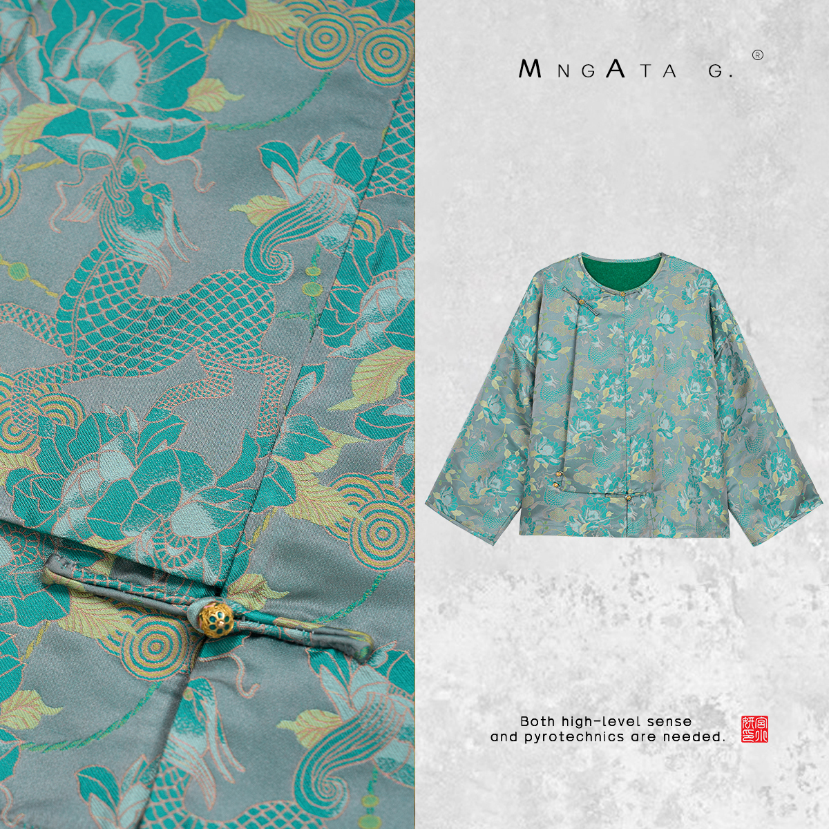 MNGATA G.宫小妍【宋锦·麒麟望月】早秋新中式国风真丝外套4062143