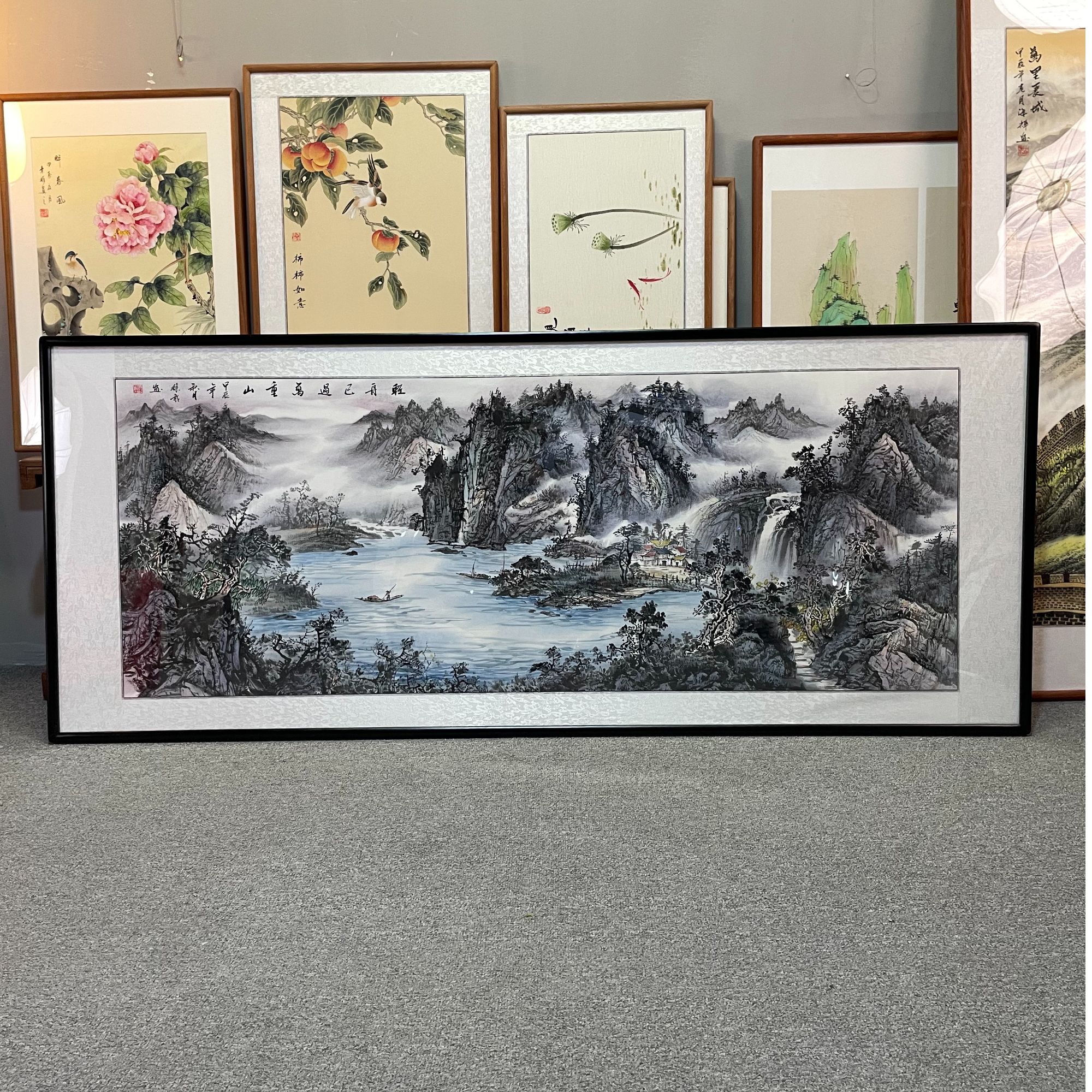 纯手绘-轻舟已过万重山【208*86】国画山水画客厅办公室国画直播间