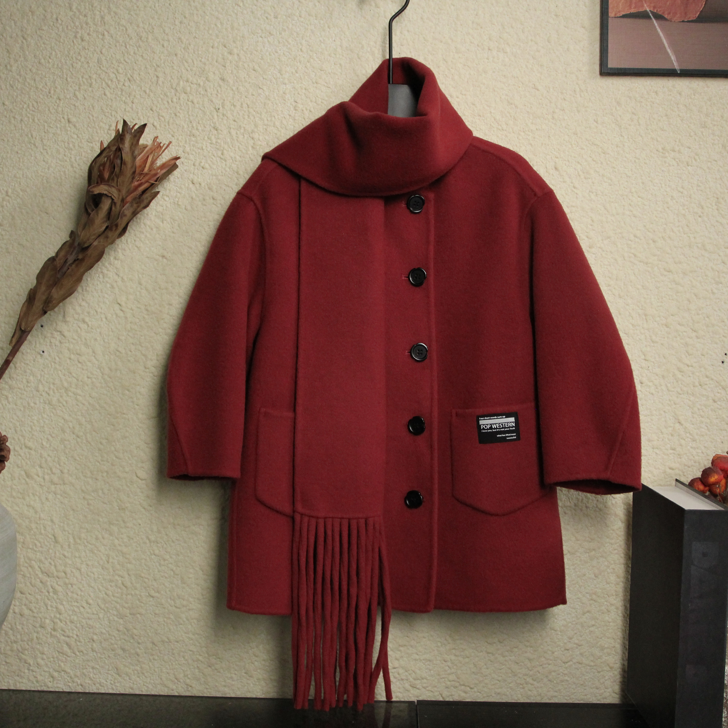 100%绵羊毛围巾款亲子装童装大衣中大童秋冬时尚洋气韩版-24068