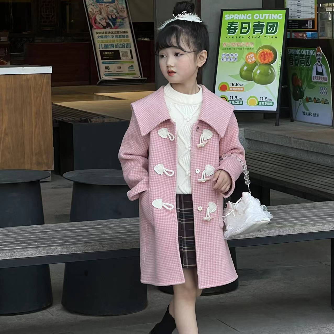 【粉丝福利】儿童双面绵羊毛海军领大衣女童休闲洋气2114