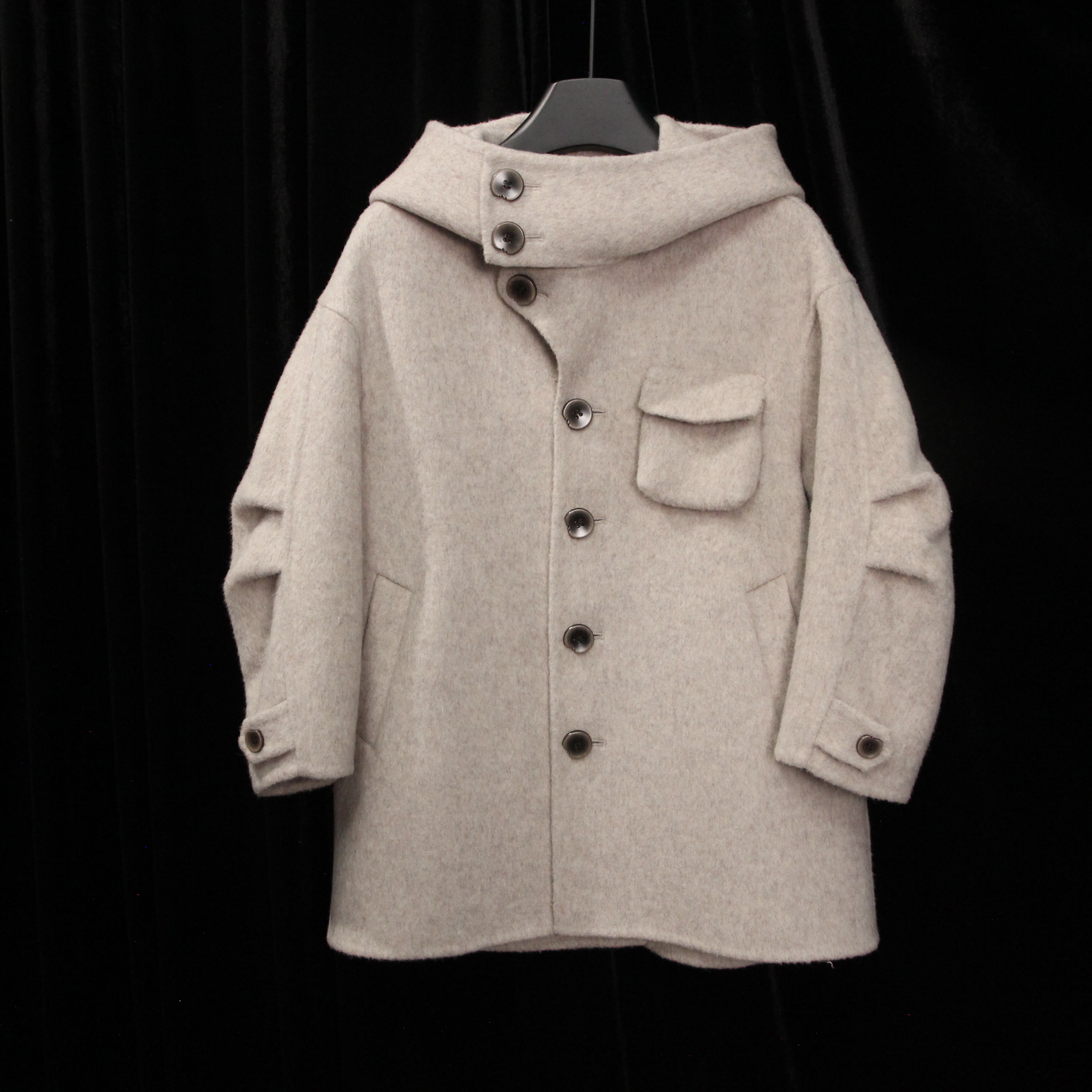 蜜糖咖连帽弯刀捏裥袖手缝童装亲子装双面绵羊毛大衣