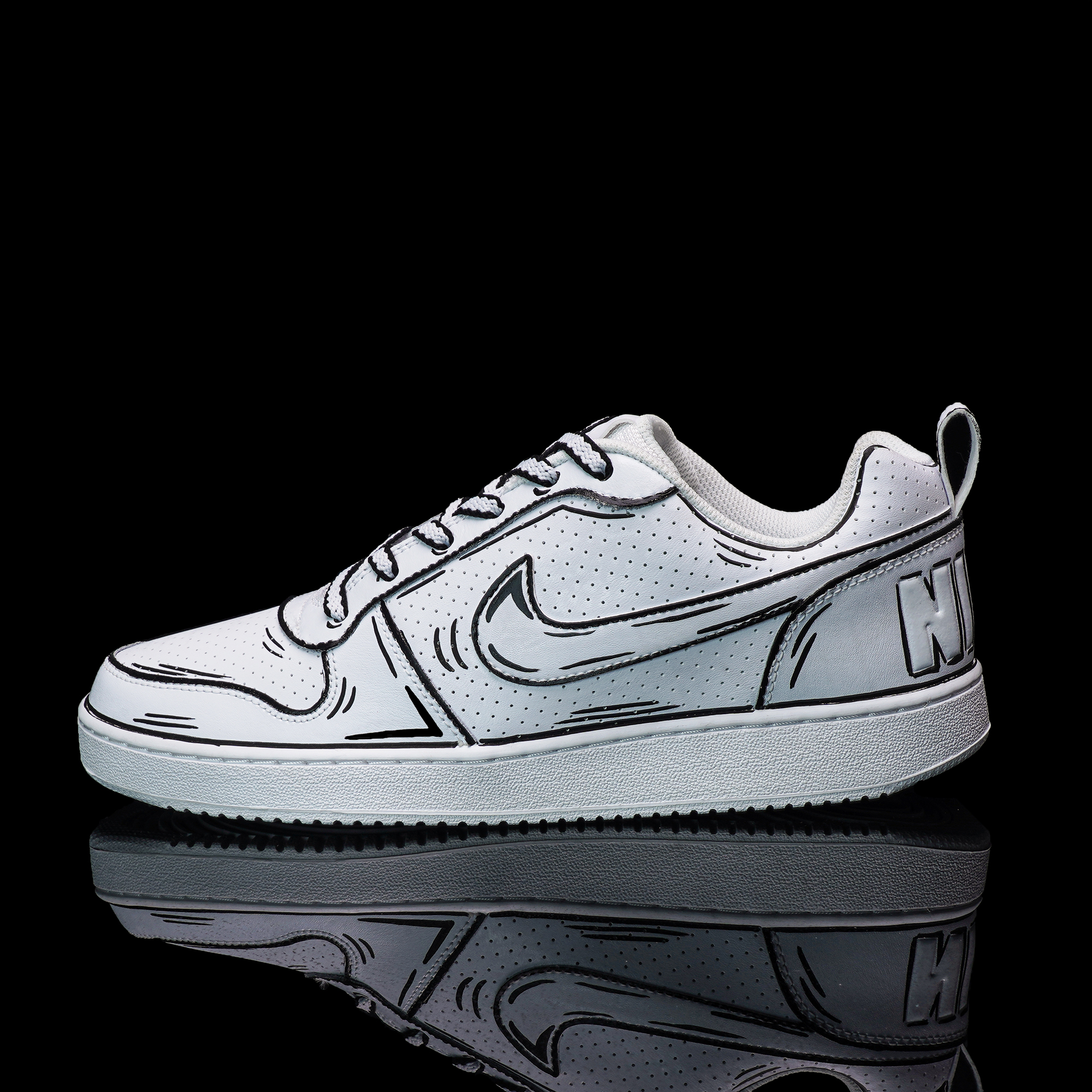 NIKE/耐克Nike Court低帮纯白二次元勾线漫画风高端【定制球鞋】
