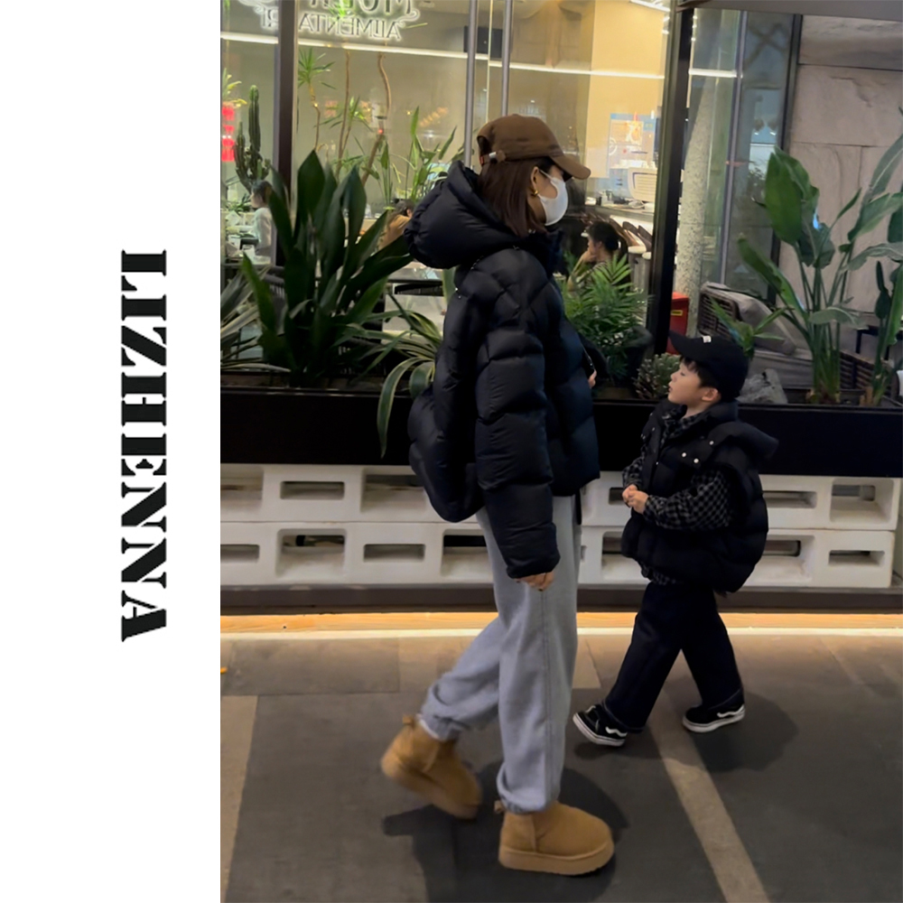 LIZHENNA【龟背鹅绒3.0】冬季连帽时尚90白鹅绒面包服短款羽绒服