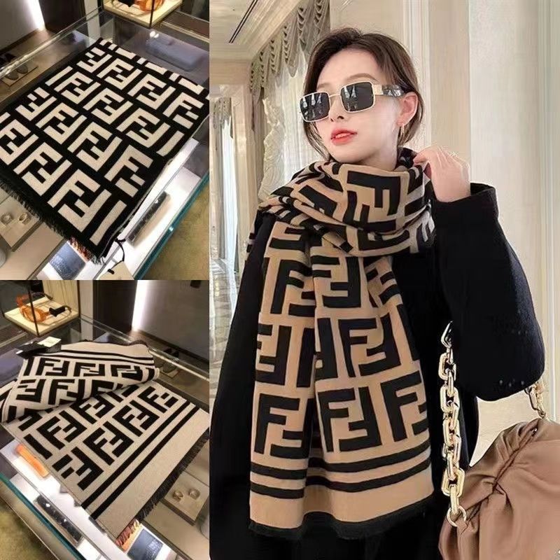 双ff围巾女秋冬季双面仿羊绒围巾女学生长款百搭披肩网红韩版围脖