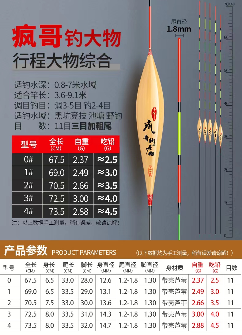 疯哥钓大物行程手工芦苇漂长身加粗直径